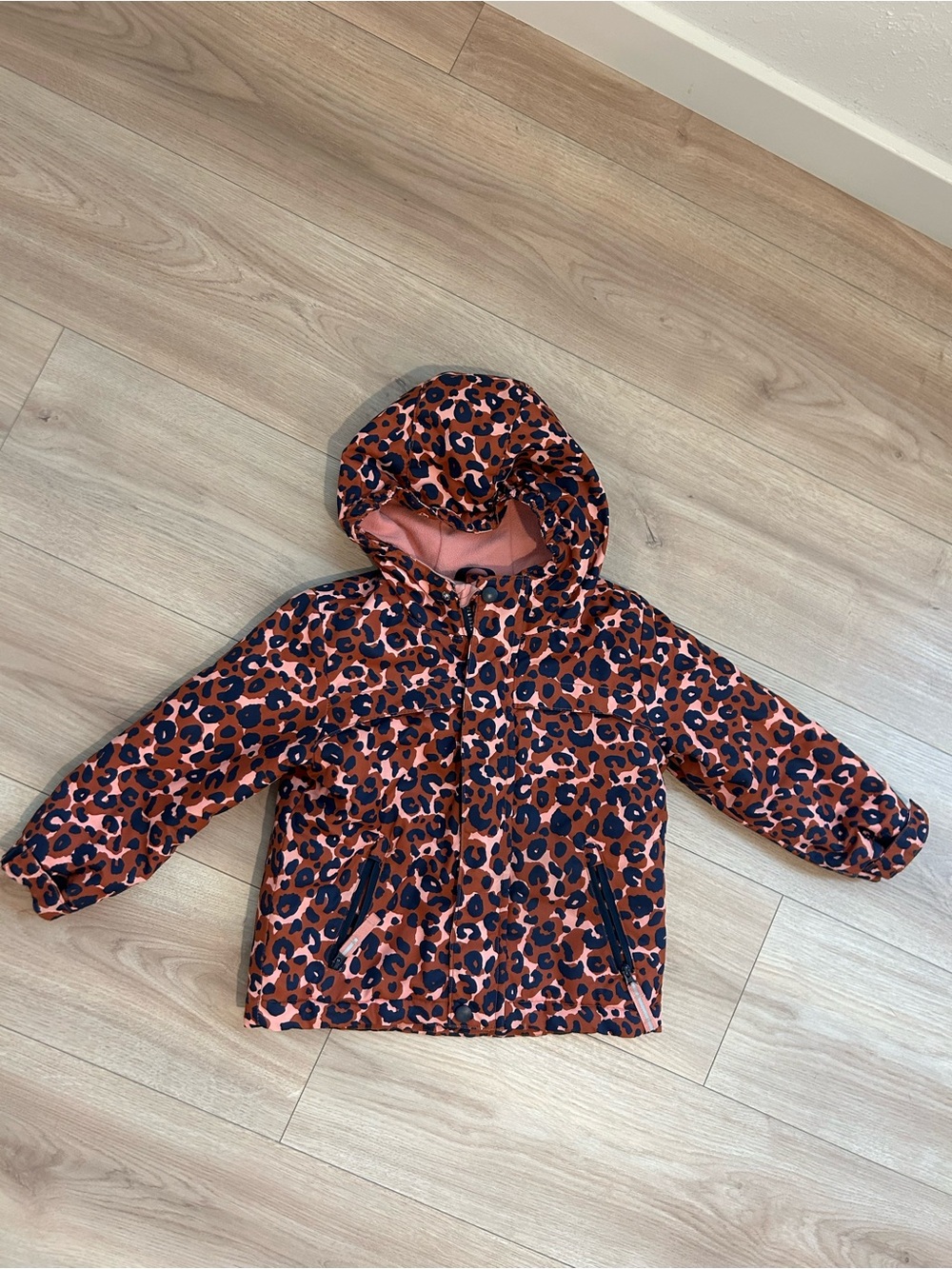Cat & Jack Girls' Rust and Black Leopard Hooded Puffer Jacket